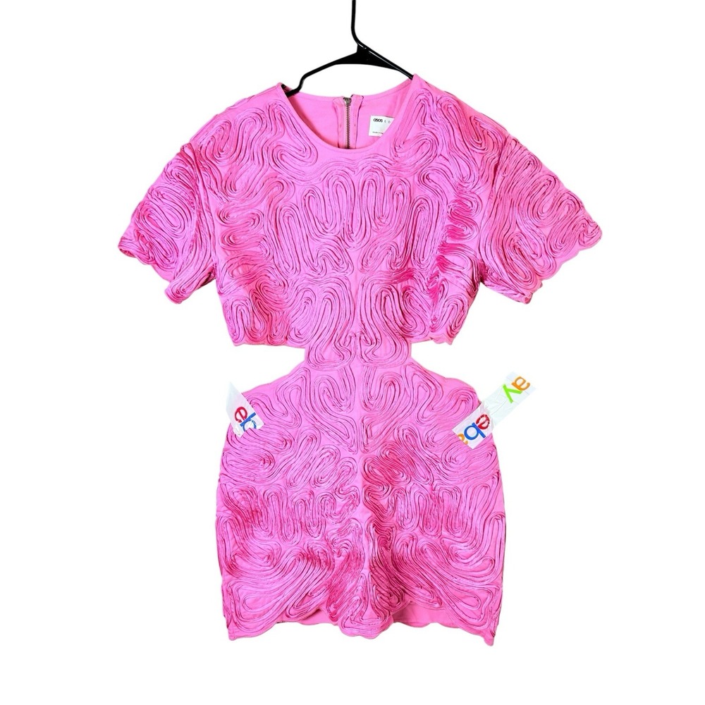 ASOS EDITION Embroidered Satin Cornelli Cut Out Mini Dress Pink Occasion Party - Picture 5 of 16